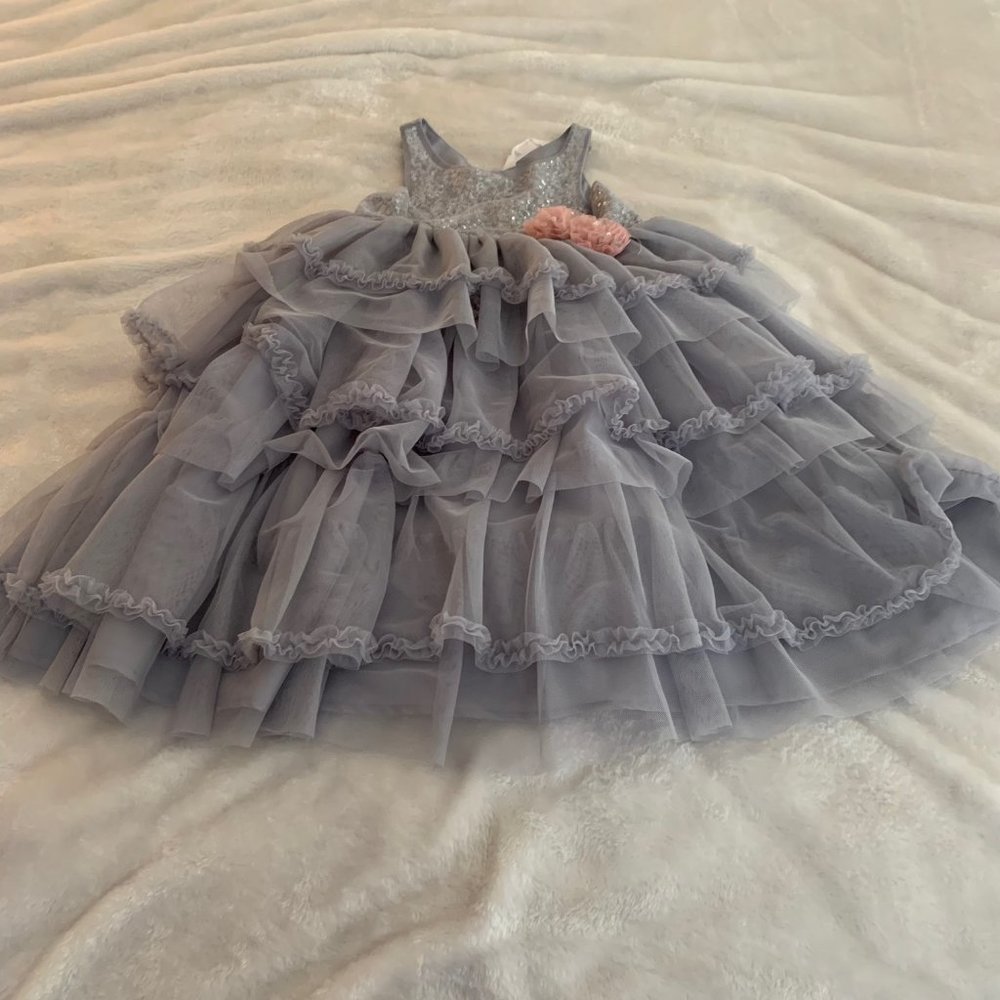 H&M Girls Gray Sequin and Crinoline Formal Dress Size 5-6 Y